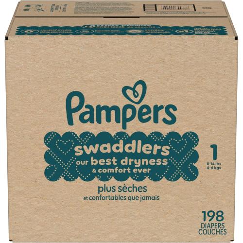 Pampers Swaddlers Diapers, Size 1 (8-14 lbs), 198 Count, Hypoallergenic, Absorbent, Keeps Baby Dry and Comfortable, Skin Safe Disposable Newborn Baby Diaper