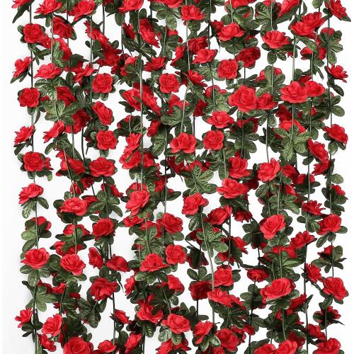KHOYIME 9 Pack 72 FT Artificial Flower Garland, Fake Red Roses Vines Silk Flowers Faux Plastic Outdoor Hanging Floral Ivy Garland Decoration for Wedding Arch Bedroom Home Wall Backdrop Room Decor