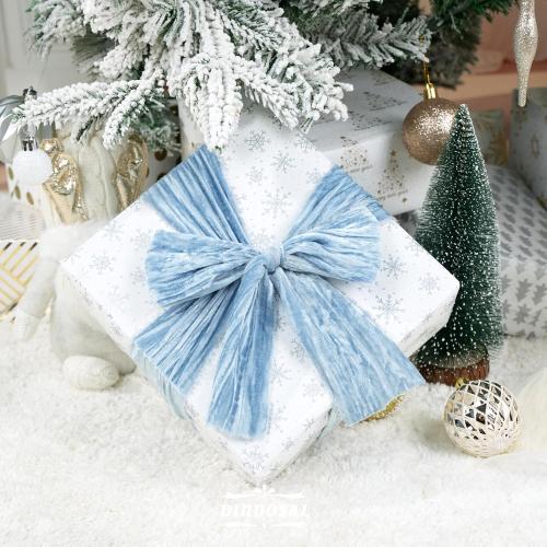 Dusty Blue Velvet Ribbon 3 inch Blue Frayed Velvet Ribbon Crinkle Blue Silk Velvet for Wreaths, Christmas Tree Decoration, Flower Bouquet, Gift Wrapping, Bows, Wedding -3 Yards