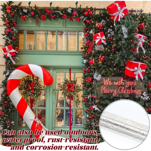 Leinuosen Christmas Front Door Garland Hanger 43-74 Inch Adjustable Christmas Wreath Hanger Stainless Steel Retractable Rod with 3 Green Tie Ropes No Nail Screw No Damage for Xmas DIY Hanging(Silver)