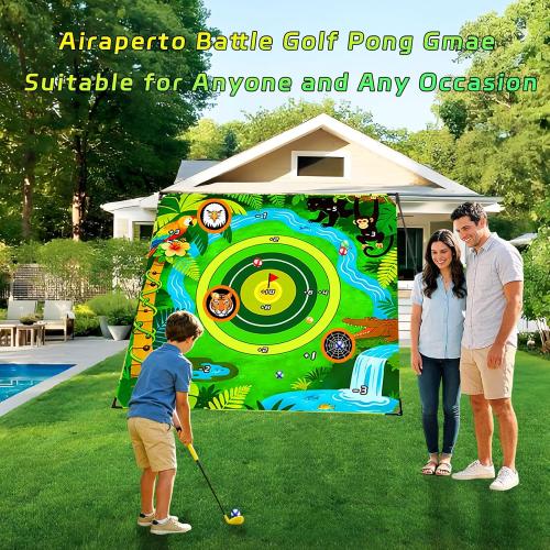 Battle Golf Pong Game Set,80”x80” Large Chipping Mat with Club,Play Outdoor-Indoor Sticky Golf for Adults,Portable Backyard Target Game for Men Friends Family