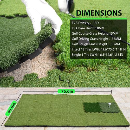 6.3'*3.8' GAIARENA Golf Hitting Mat Premium Indoor & Backyard Practice Mat for Golf Simulator with Interchangeable Tri-Turf Tiles Course Driving Rough Grass 6.3'*3.8'