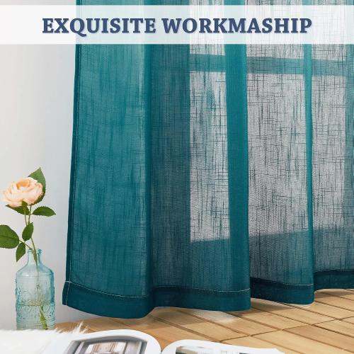 NICETOWN Ombre Linen Sheer Curtains Extra Long for Kids Room, Grommet Privacy Semi Sheer Linen Window Drapes Sweep to Floor Decorative for Villa/Living Room, Teal, 2 Panels, W50 x L95