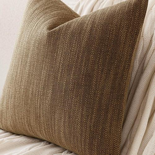 Foindtower Set of 2 Decorative Textured Burlap Linen Throw Pillow Covers Farmhouse Boho Cushion Cover Solid Accent Pillowcase for Couch Sofa Bed Living Room Home Decor,20×20 Inch,Cocoa Brown