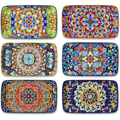 vancasso Simi 6-Piece Ceramic Salad Plates Set - 8.5 Inch, Rectangular Dessert Plates for Sushi, Appetizer, Cake - Microwave & Oven Safe, Porcelain Plates for Kitchen Decor