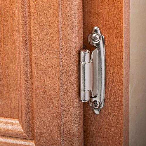 Size 3/8 Set of 5 DecoBasics 3/8 Inset Cabinet Hinges Brushed Nickel (5 Pair -10 Pcs) Offset Self Closing Cabinet Hinges for Kitchen Cabinets Satin Nickel w/Silicon Bumpers & Upgraded Screws