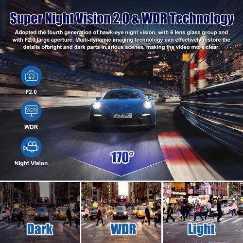 3 Channel Dash Cam Front and Rear Inside with 64GB Card, WIZACE1080P Dash Camera for Cars, Dashcam Three Way Triple Car Camera with IR Night Vision, Loop Recording, G-Sensor, HDR, 24 Hours Recording