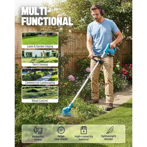 Lightweight Blue 48V Cordless Weed Eater, Battery Powered String Trimmer Lawn Edger with Charger for Garden Yard Work❗MAY HAVE MISSING PIECES/NEEDS CLEANING❗