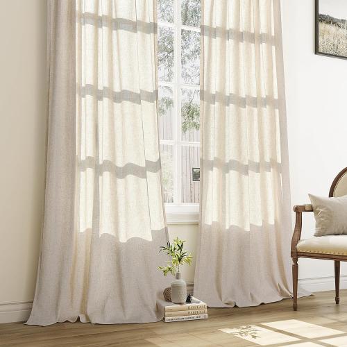 Natural Pinch Pleated Linen Curtains 84 Inch Length 2 Panels for Living Room Bedroom Cream Semi Sheer Window Curtain Boho Neutral Back Tab Pinch Pleat Drape with Hooks 84 Inches Long