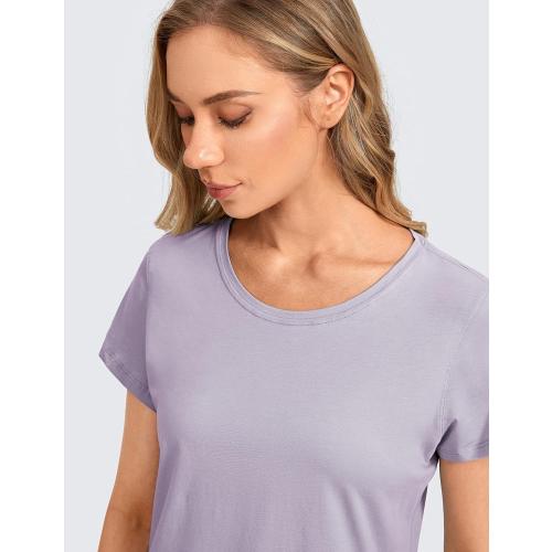 CRZ YOGA Pima Cotton Womens Short Sleeve Shirt Loose Yoga T-Shirt Casual Tops