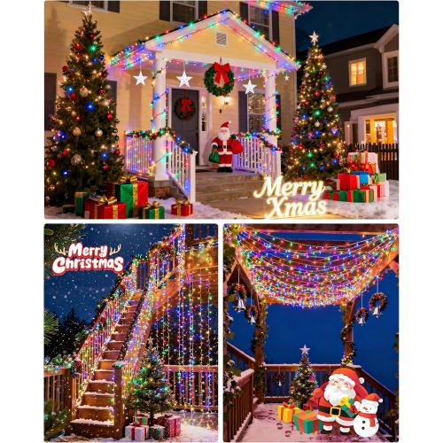 Solar Christmas Lights Outdoor Waterproof,13 Modes 118Ft 300LED Solar Powered String Lights for Tree Outside Garden Patio Fence Christmas Decorations (Multicolored)