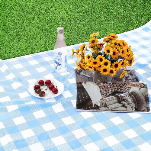 Light Blue Gingham Tablecloth Pale Blue and White Checkered Tablecloths 54 x 108 Inches Disposable Plastic Gingham Tablecovers Waterproof Rectangle Picnic Table Cover for Birthday Party