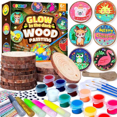 EPUMP Glow in the Dark Wooden Painting Kit for Kids - Arts and Crafts Kit Creative Activity Toy, Art Kits Birthday Gift for Boys Girls Age 6 7 8 9 10 11 12 Years Old, Fun Indoor Outdoor Activities