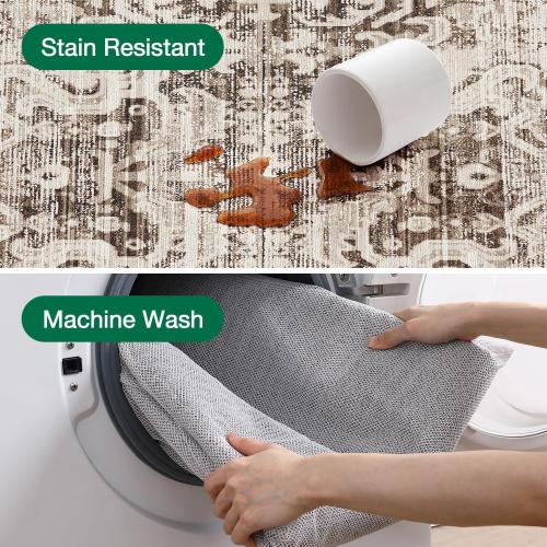 LUMI 8x12 Washable Area Rug for Living Room, Ultra Soft Traditional Vintage Rugs Non Slip with Rubber Backing, Low Profile, High Traffic, Stain Resistant Carpets, Ideal for Bedroom, Dining Room