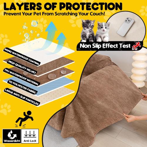 Cat Scratch Furniture Protector - Anti-Slip, Waterproof Sofa Cover to Keep Cats Off, Pet-Friendly Couch Protectors for 3 Cushion Couch, Brown Anti-Scratch Couch Cover for Pets and Kids 118X71