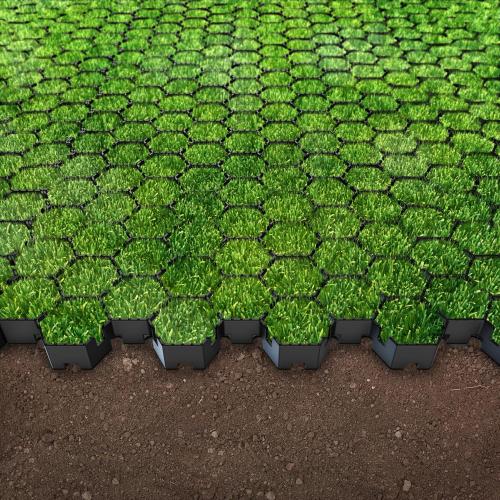 Vodaland Permeable HexPave System - Grass & Gravel Pavers - 100% Recycled PPE Plastic, Handles 27,000 lbs, 1 Depth, 65 s.f / 22 Units