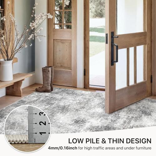 GENIMO Washable Area Rugs for Living Room, 8x10 Modern Non Slip Rugs, Low Pile Lightweight Soft Print Rug for Bedroom, Dining Room, Home Office, Grey