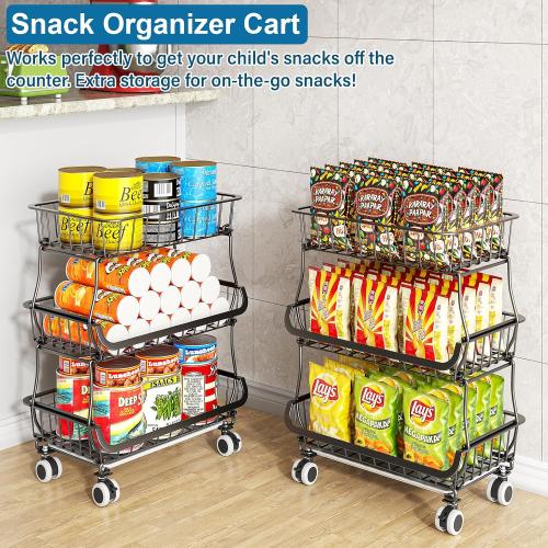 OKZEST 3-Tier Rolling Pantry Floor Organizers and Storage Cart with Wheels