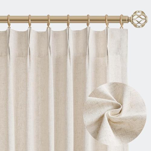 Natural Pinch Pleated Linen Curtains 84 Inch Length 2 Panels for Living Room Bedroom Cream Semi Sheer Window Curtain Boho Neutral Back Tab Pinch Pleat Drape with Hooks 84 Inches Long