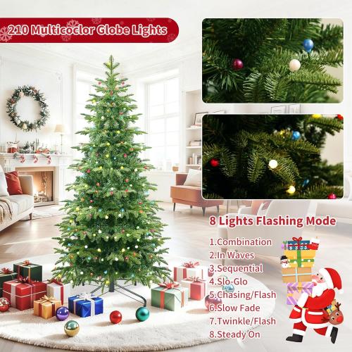 Prelit Christmas Tree 6ft, Artificial Christmas Tree with Lights, 210 Multicolor Lights and Foldable Metal Stand, ETL,PE & PVC Mixed Layered Aspen Fir Green Xmas Tree for Holiday Home Decororation