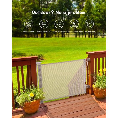 Retractable Baby Gate, Exquisite Rattan Mesh, 33 Tall, Expands to 55 Wide, Dog Gate for Stairs, Doorway, Hallway, Indoor/Outdoor Pet Fence, Walk-Through Design with No Bottom Bar, Beige