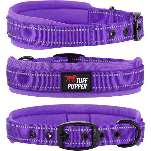 Tuff Pupper Ultra Comfort Padded Dog Collar | Thick Neoprene Padding | Ballistic Nylon Strap Dog Collar with Reflective Stitching | Durable Metal Buckle & Integrated ID Tag Holder | Waterproof Collars MEDIUM