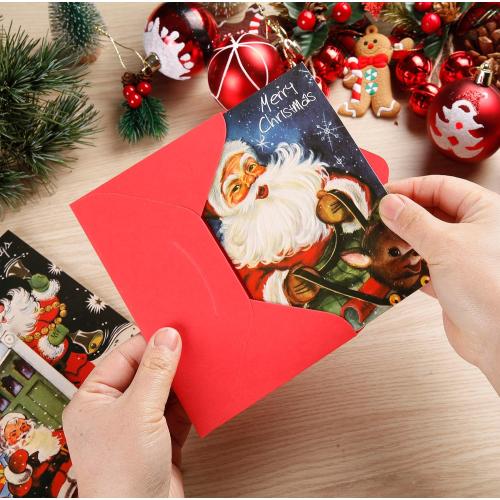 Quera​ Christmas Vintage Greeting Cards 27 Pack Santa Xmas Holiday Greeting Cards Blank Note Cards With Envelopes For Classroom Home Office Business Christmas Parties 4 X 6 In.​