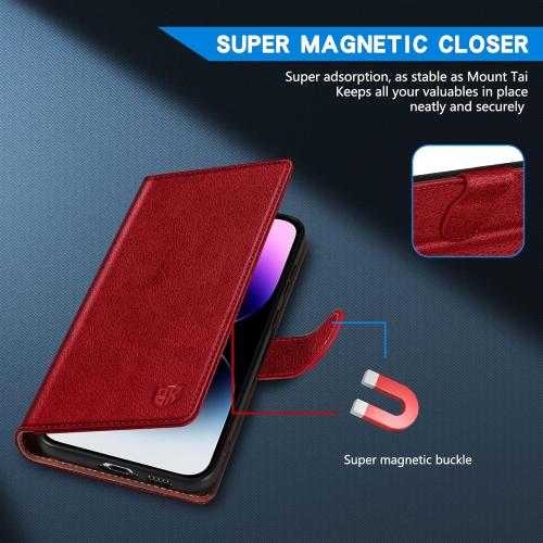 ZZXX for iPhone 14 Pro Max Wallet Case with [RFID Blocking] Card Slot Kickstand Magnetic Closure Leather Flip Fold Protective Phone Case for iPhone 14 Pro Max Case Wallet(Red-6.7 inch)