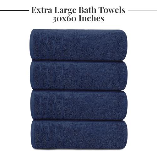 Tens Towels Pack of 2 Extra Large Bath Towels 30 x 60 Inches, 100% Cotton, Larger & Lighter Weight, Quicker to Dry, Super Soft and Absorbent, Perfect for Bathroom, Navy