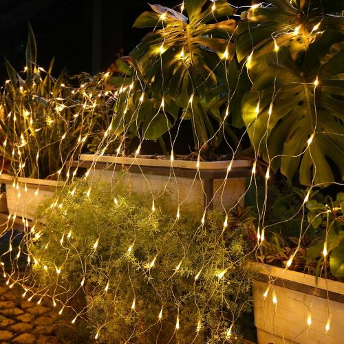 Joomer Christmas Net Lights - 12FT x 5FT 360 LED Plug-in Mesh Lights, Waterproof with 8 Modes, Timer, Connectable for Bushes, Trees, Garden, Outdoor Christmas Decor (Clear Wire, Warm White)