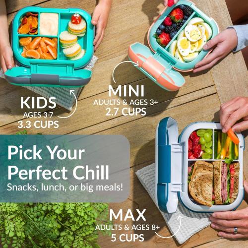 Bentgo Chill Max Leak-Proof XL Lunch Box - Included Ice Pack Keeps Food Cold; 5-Cup Capacity for Adults & Ages 8 , 3 or 4 Compartment Bento Box, BPA-Free, Dishwasher Safe (Fog & Deep Teal)