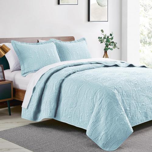 Love's cabin Quilts for 106x96 in  Bed Spa-Blue Bedspreads - Soft Bed Summer Lightweight Bedspread Comforter - Modern Style Coin Pattern Coverlet for All Season -