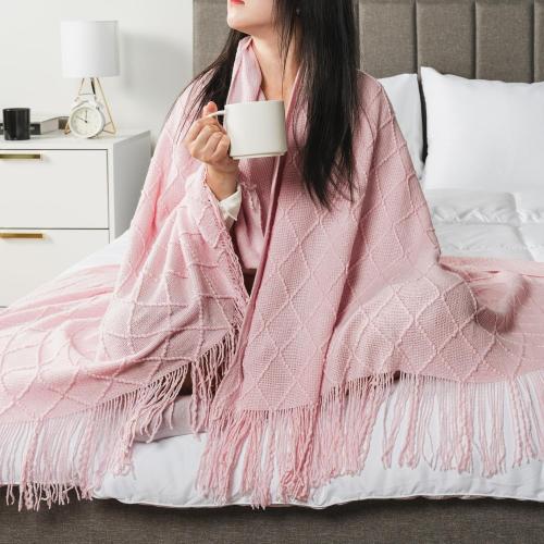 PAVILIA Light Pink Knit Throw Blanket for Couch Bed, Soft Knitted Farmhouse Sofa Throw for Living Room, Lightweight Decorative Summer Throw Blanket for Chair, Outdoor Textured Boho Blanket, 50x60