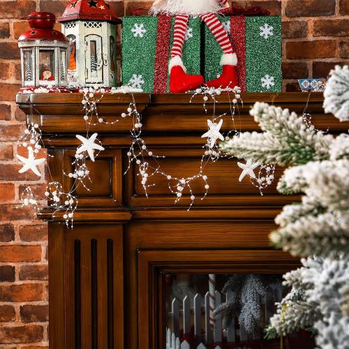 Beaded Starfish Garland Christmas Beaded Garland with Starfish Coastal Beach Decor for Christmas Tree Beach Home Decoration Supplies, 118 Inch Long(White)