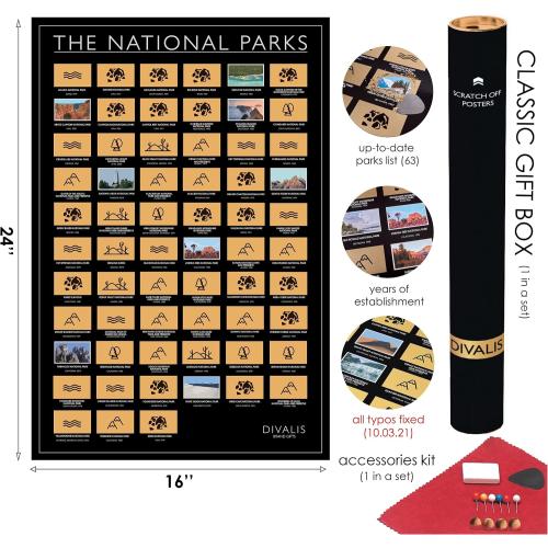 2 in 1 Gift Set - Scratch off US Map and 63 National Parks Poster - 24x16 Easy to Frame Scratchable United States of America Posters - Globetrotters Wall Map - Black and Gold Travel Tracker