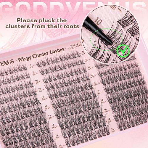 Goddvenus Lash Clusters Kit 9-14mm Wispy Eyelash Clusters Lashes Natural DIY Lash Extension Kit Short Cluster Eyelash Extensions Kit 300pcs C Curl Individual Lashes Cluster Eyelash (With Tweezers)