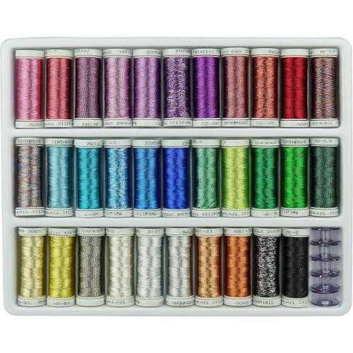 Simthreads Metallic Embroidery Thread 200 Yards Ea for French Embroidery or Machine Embroidery for Janome Brother Pfaff Babylock Singer Bernina Husqvaran & Most Home Embroidery Machines (32 Colors)