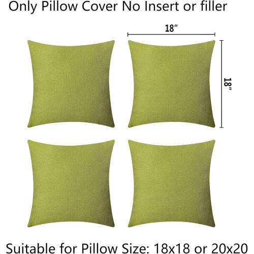 Demetex Outdoor Pillow Covers 18x18 Set of 4 Green Waterproof Pillow Case Square Decorative Throw Pillows for Christmas Patio Furniture Couch, 18 x 18 Inch, Grass Green