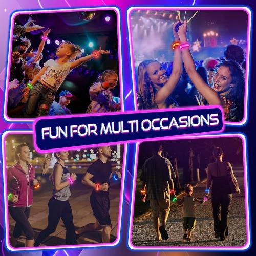 GIFTINBOX 12/6 PCS LED Light Up Bracelets for Kids Adults, LED Glow Flashing Arm Wrist Bands, Glow in The Dark Party Supplies for Night Events, Festivals. Party Favors For Concerts Rave Sports