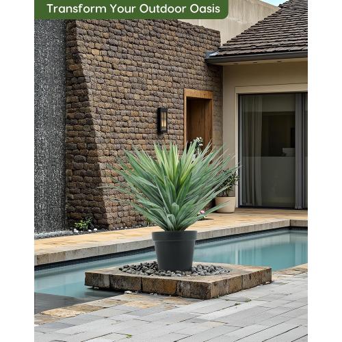 Velener Artificial Agave Plant in Black Pot with Real Stone Pebbles, Large Fake Agave Plant for Indoor and Outdoor-27 inches Tall, 126 Leaves