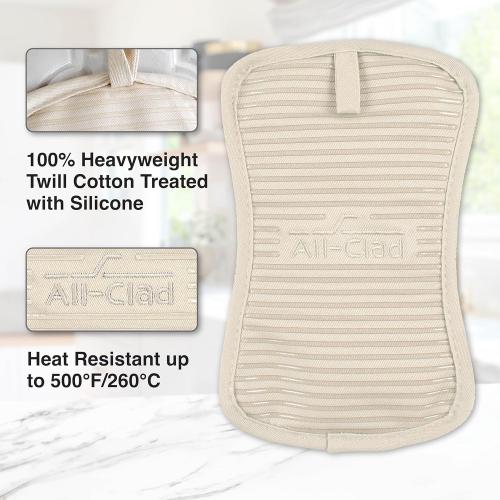All-Clad Premium Pot Holder & Hot Pad: Heat Resistant to 500 Degrees - 100% Cotton, 10x6.25 Hot Pad for Kitchen and Barbeque, (3-Pack), Almond