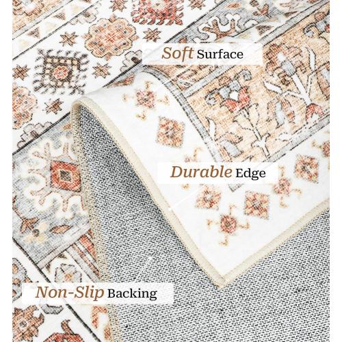 zesthome 8x10 Area Rugs for Living Room,Non-Slip Backing Washable Rugs,Vintage Large Area Rug，Stain Resistant Home Decor Rug (Orange,8'x10')