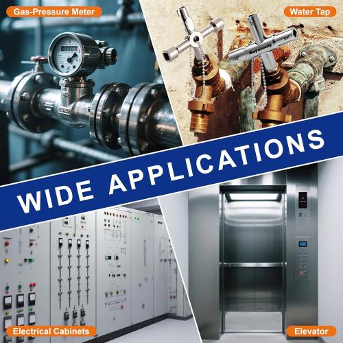 4-Way Sillcock Key, 2-Pack 40Cr Water Key, Multi-Functional & Utility Wrench, Shut Off Tool for 1/4, 9/32, 5/16, 11/32 Valve, Spigot & Electric Meter, Ideal for Home, Public & Commercial