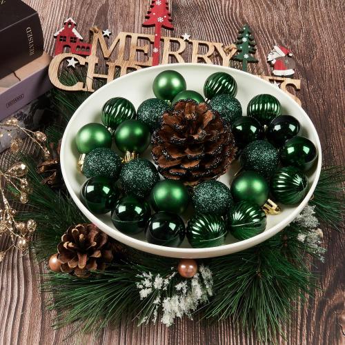 Emopeak 24Pcs Christmas Balls Ornaments for Xmas Christmas Tree - 4 Style Shatterproof Christmas Tree Decorations Hanging Ball for Holiday Wedding Party Decoration Dark Green
