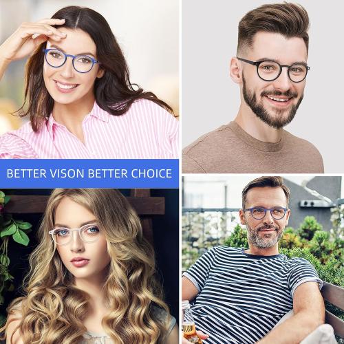 Reading Glasses Blue Light Blocking - Spring Hinges Round Eyeglasses for Men Women,4 Pairs Mix Color Anti Glare Filter Lightweight Readers with Pouches (4 Pairs Mix Color, 3.00)