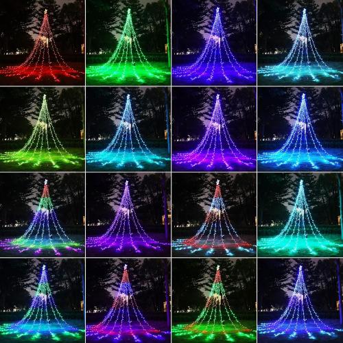 Joomer RGB Christmas Tree Star Lights, 16.4FT Height 348 LED Color Change Waterfall Lights with Remote Timer Waterproof for Outdoor Holiday Decoration