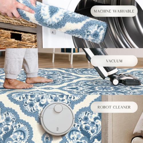 Maples Rugs Vivian Medallion Kitchen Rugs Non Skid Accent Area Carpet [Made in USA], 1'8 x 2'10, Blue