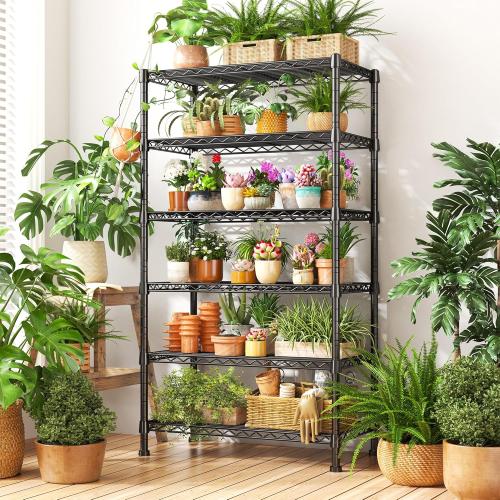 REIBII 6-Tier Storage Shelves Metal Shelving for Storage Load 1000 LBS,Wire Shelves Heavy Duty Shelving Unit Adjustable Pantry Shelf Bathroom Kitchen Garage 24 W x 14 D x 71 H, Black