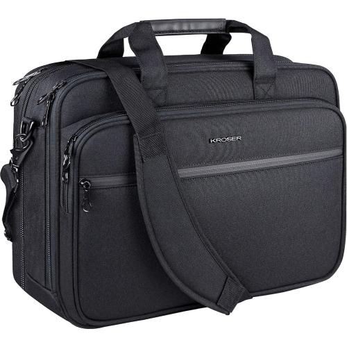 KROSER Laptop Bag Premium Laptop Briefcase Fits Up to 17.3 Inch Laptop Expandable Water-Repellent Shoulder Messenger Bag Computer Bag for Travel/Business/Men/Women-Black‼️shoulder strap is inside of the bag ‼️