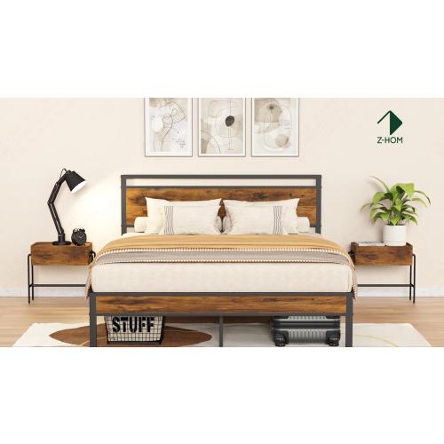Black Full Size Z-hom Upgraded Full Size Bed Frame, Heavy Duty Metal Sturdy Full Bed Frame with Modern Wood Headboard & Footboard, Stable Platform Bed Furniture Bed Storage, No Noise, No Box Springs, Black